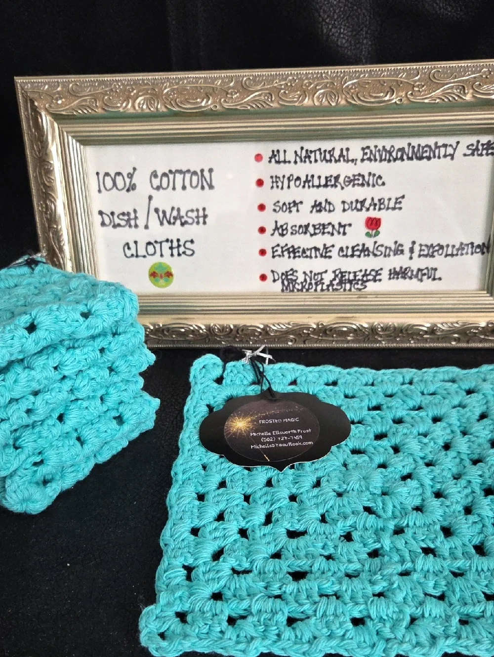 Handmade Crocheted 100% Cotton Aqua Dish/ Wash Cloths - Set Of 4